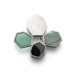 BROOCH LEAVES, 2023. AG 925 BLACK PLATED, ONYX, MALACHITE, THERMALGLAS, STAINLESS STEAL